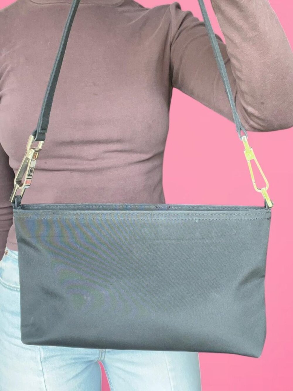 Vintage Y2K black nylon handbag